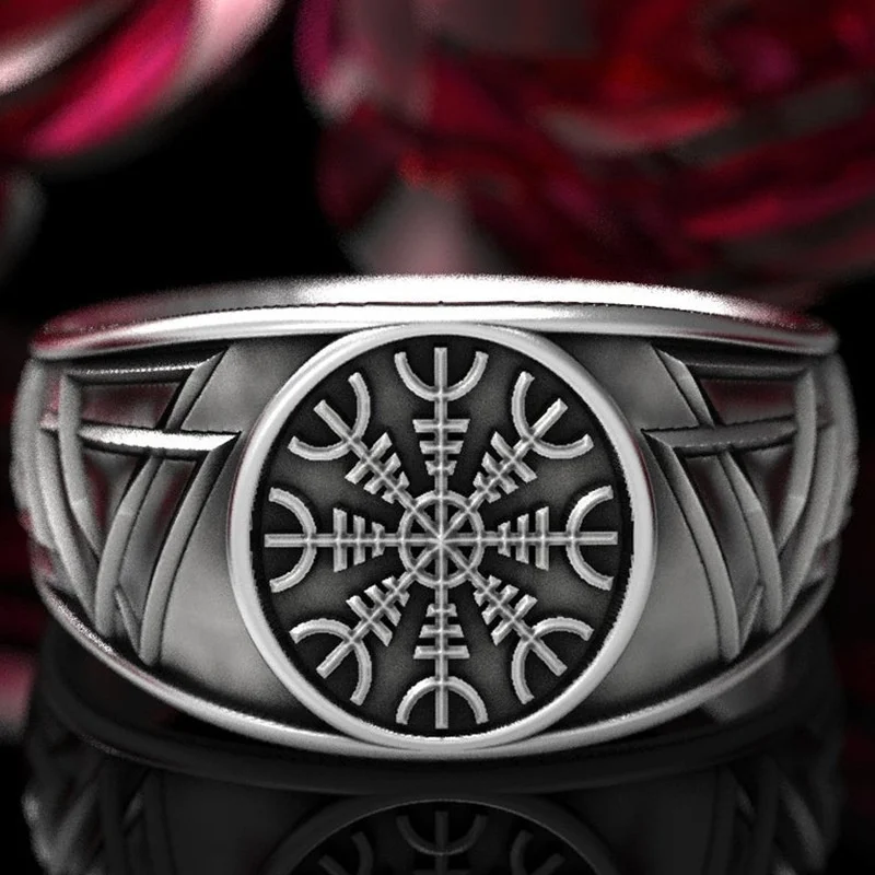 

Silver Colors Round Northern Europe Viking Compass Rings for Motorcycle Party Men Nordic Style Pirate Ring Jewelry Accessories