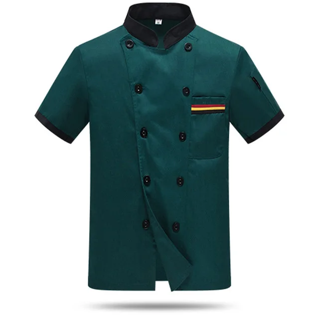 Green short sleeve Униформа шеф-повара костюм дышащая еда обслуживание Топ Пользовательский логотип печать короткий полный рукав Ресторан Кухня человек рубашка одежда - Цвет: Green short sleeve