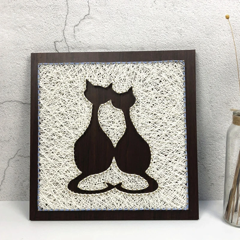 

String Art Kit craft Home Decor Diy Gift for Kids Nordic Style Double Cat Wall Paintings Practical Ability Away From Video Games