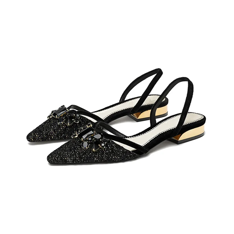 

Босоножки женские летние с острым носком и ремешками, ювелирные украшения на завязках, полубосоножки на среднем каблуке