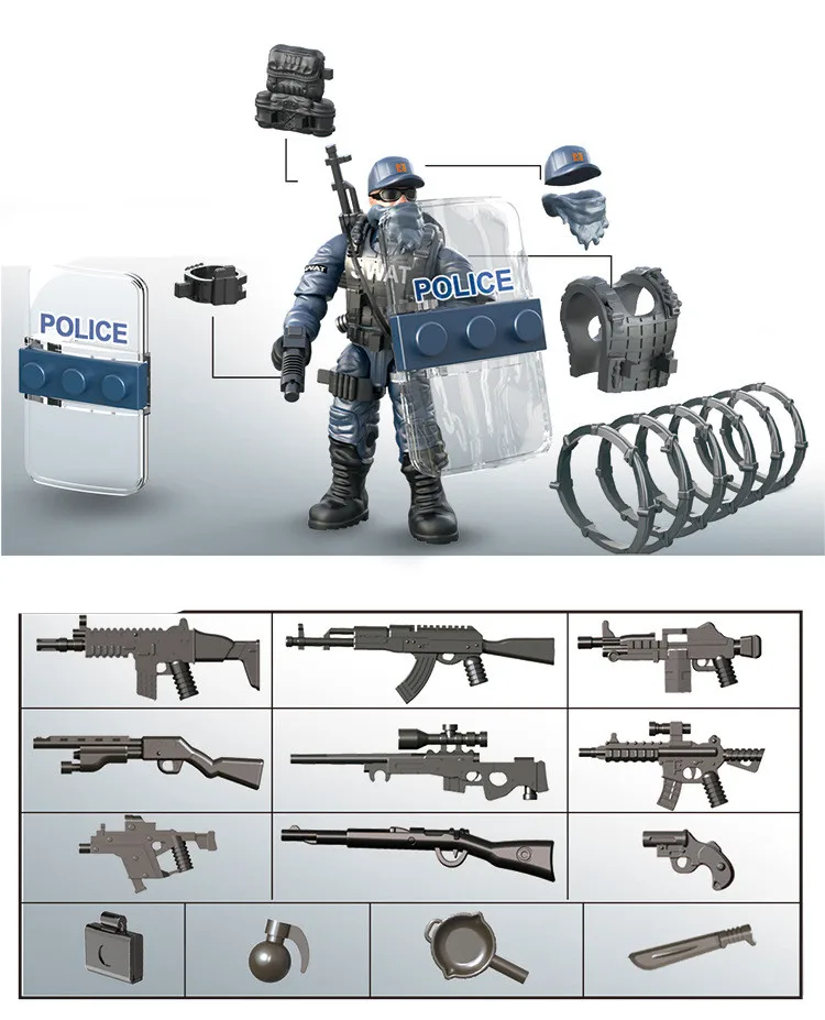 Блоки 2-ой мировой войны, WW2 солдат команда оружие в Военном Стиле городская полиция SWAT армейские конструкторных блоков, Детские кубики просвещение игрушки для детей