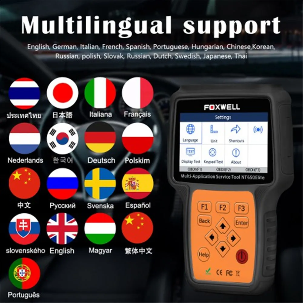 FOXWELL NT650 Elite OBD2 автомобильный сканер с поддержкой ABS подушки безопасности SAS EPB DPF