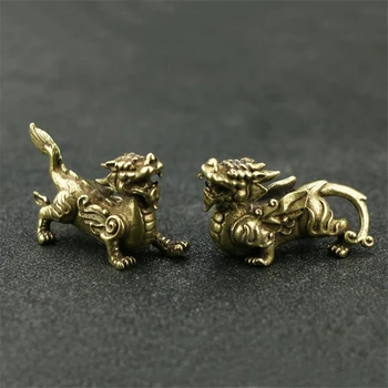 

2PCS Copper Figurines Ancient Chinese Mythical Creatures Animals Pi Xiu Home Decor Feng Shui Brass Decorations Crafts Ornaments
