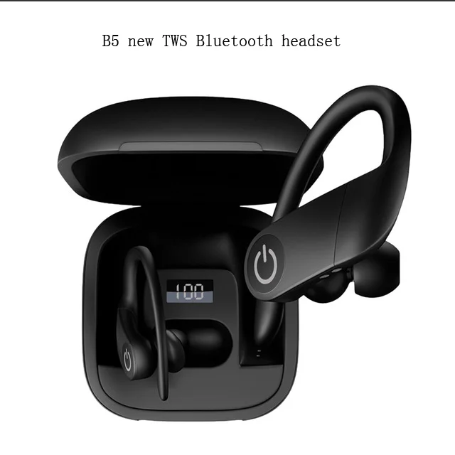Черный Новинка B5, TWS Bluetooth гарнитура 5,0, ушной цифровой дисплей шумоподавление Бизнес Спорт стерео Беспроводная Bluetooth гарнитура - Цвет: Черный