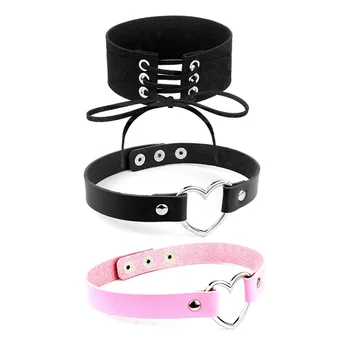 Sexy Trendy Vintage Charm Round Gothic Collar Necklaces Jewelry Gift Gothic Leather Heart Harajuku Women Punk Choker Necklace