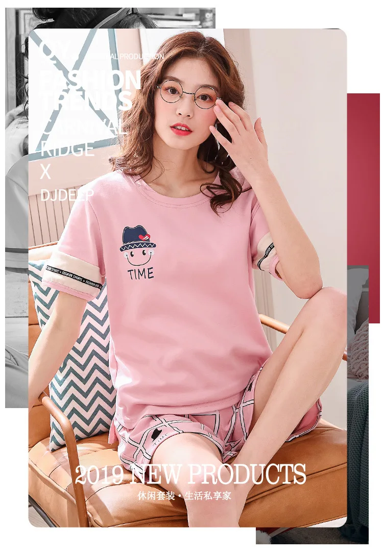 Красивые пижамы Sufentanil женские летние шорты из чистого хлопка с короткими рукавами милый домашний комплект в Корейском стиле с героями
