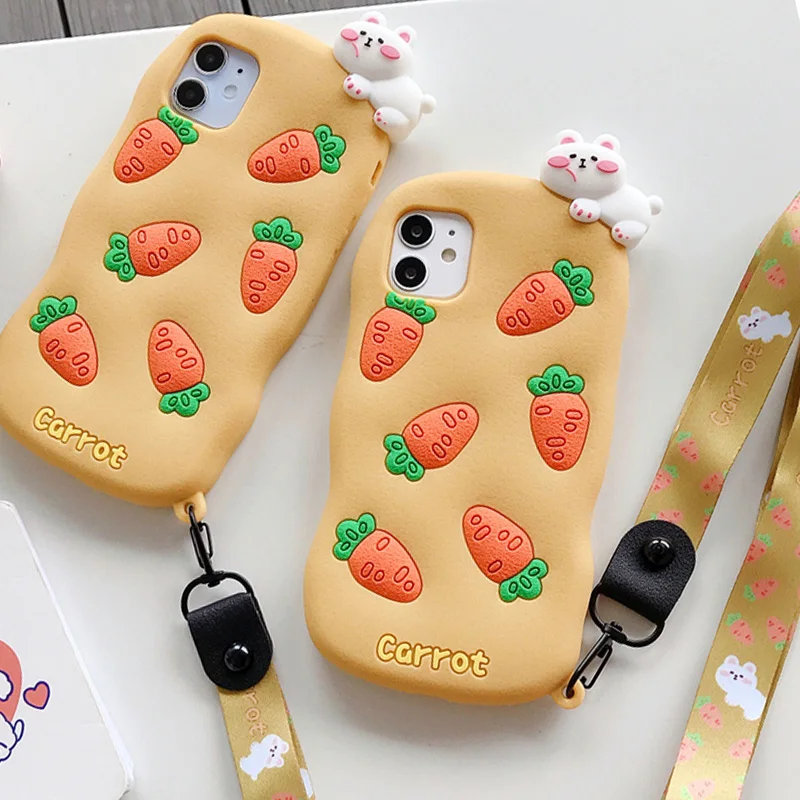 3D милый мультяшный чехол для телефона с изображением моркови iPhone 12 Mini 11 Pro XS Max XR X