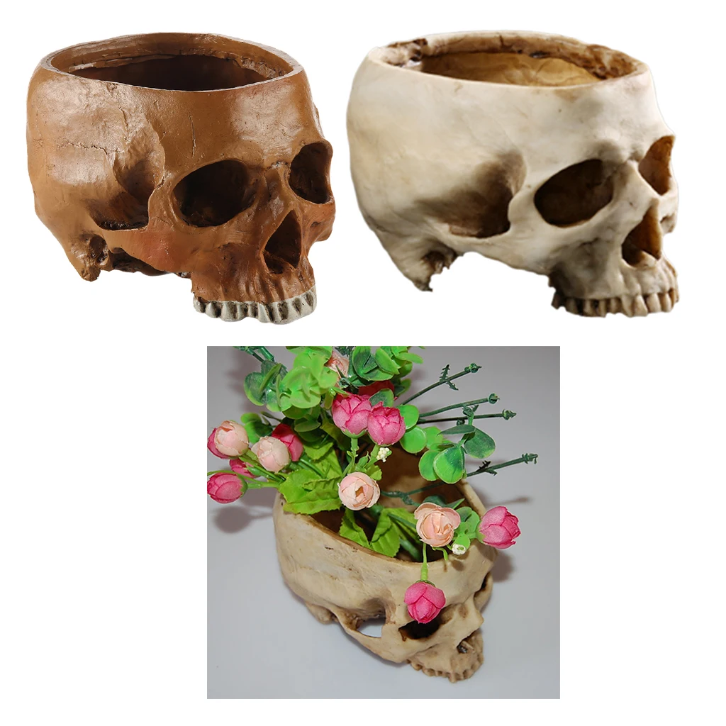 2x Human Skull Design Flower Pot Planter Container Replica Home Bar Decor