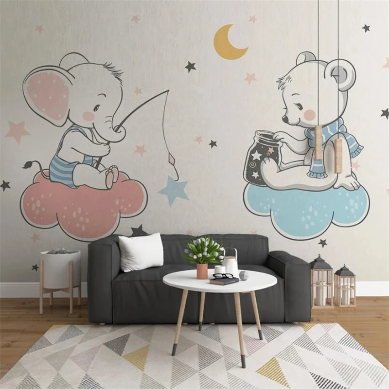 Beibehang-Customized-large-murals-fashion-home-Nordic-simple-fashion-elegant-small-elephant-fishing-animal-children-s (3)