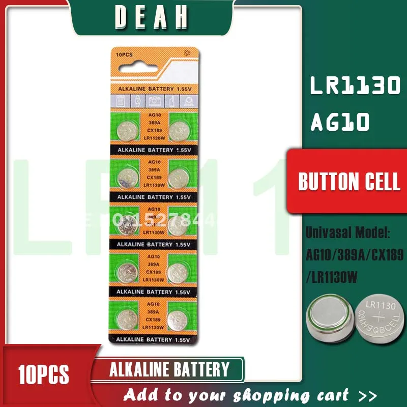DEAH 10 Uds 1,55 V AG10 LR1130 pilas alcalinas batería AG 10 SR54 189 389 SR1130 L1131 G10A pilas de botón para relojes Juguetes