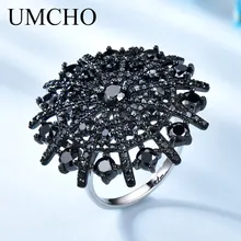 UMCHO драгоценный камень натуральный черный Шпинель кольцо женские Твердые 925 пробы серебряные кольца для женщин круглые Свадебные обручальные ювелирные изделия подарок