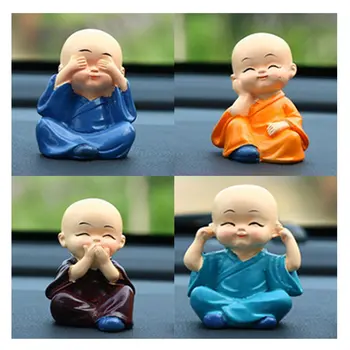 

4pcs Cute KungFu Monk Car Interior Display Decoration Car Seat Ornament Car Home Decor Resin Kid Doll Holiday Gift