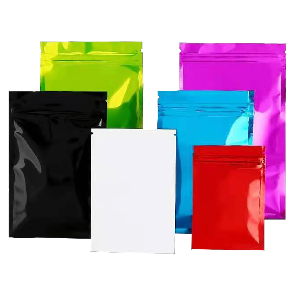 

Glossy Aluminum Mylar Foil Zip Lock Bag, Self Grip Seal, Reusable Tear Notch Packing Pouches for Food Snack Coffee Tea, 100Pcs