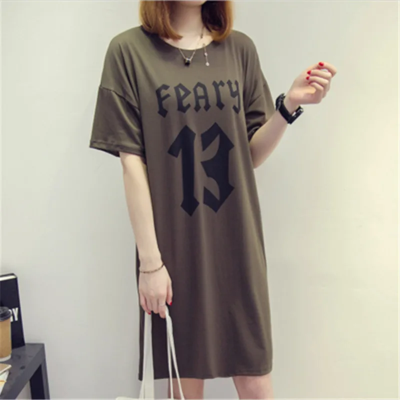 

2019 Summer New Style Korean-style Large Printed Letter Mid-length Loose And Plus-sized Fat Mm 200 T-shirt Dress Women's