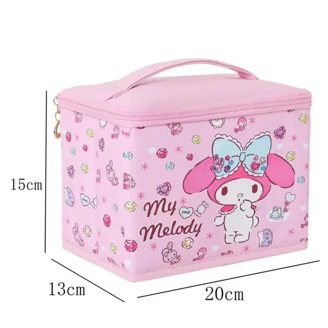 20CM Cartoon Kawaii Sanrios Kuromi Cinnamoroll Mymelody Kitty Cosmetic Bag Portable Simple Large-Capacity Toiletries Storage Box 2