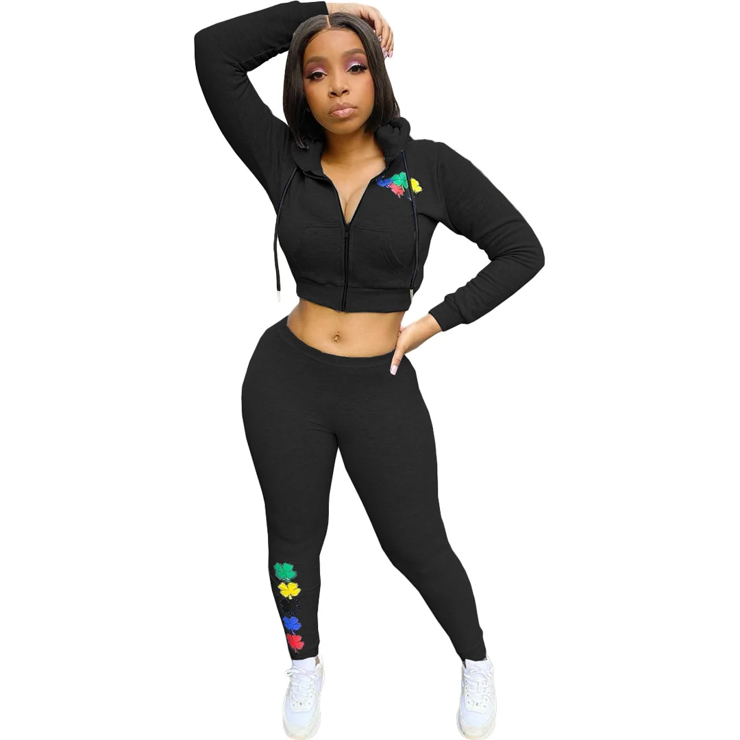 

Sport Floral Print Women Two Piece Set Hooded Jackets Skinny Sweatpants Jogger Suit Tracksuit Matching Set Outfits