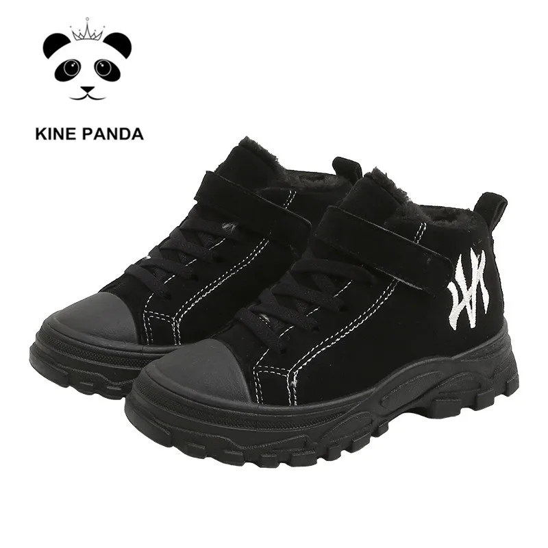 KINE PANDA/детские ботинки для школьников 2, 4, 6, 8, 10 лет, обувь для мальчиков и девочек, Нескользящие ботинки для малышей с бархатом, теплые зимние ботинки