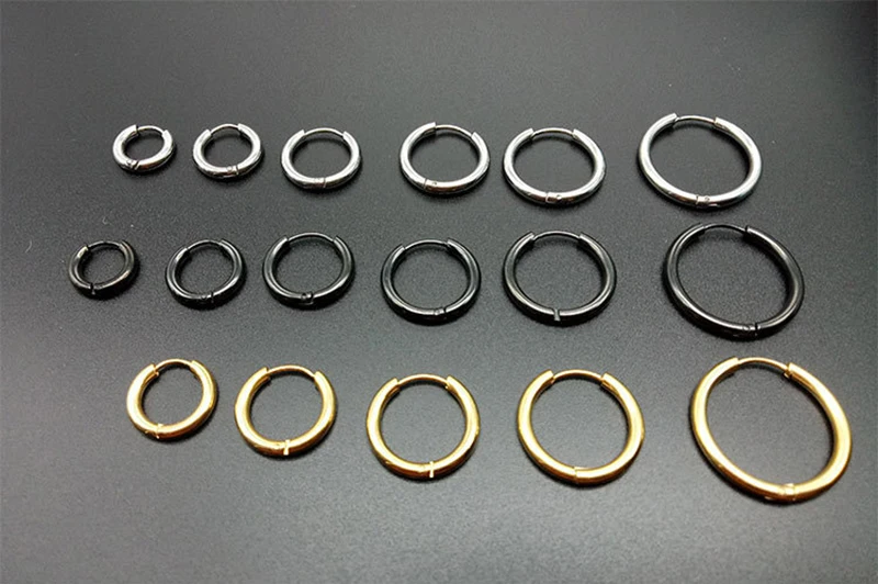 1 pair Dia 8/10/12/14/16mm Stainless Steel Hoop Earrings for Women/Men Round Circle Earring Piercing Anti-allergic Ear Buckle