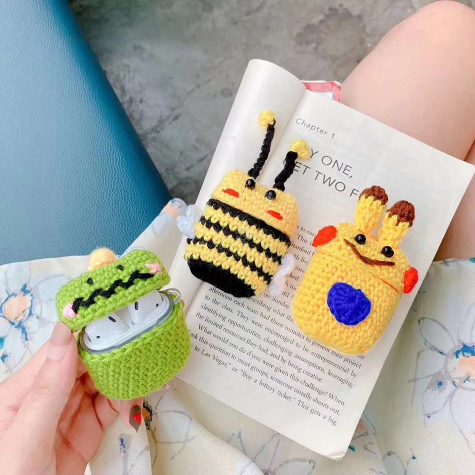 3D Cute Earphone Case for Airpods Case Cartoon Knitted plush Cover for Apple Airpods 2 Case Bear Teddy Dog Rabbit Earpods Case