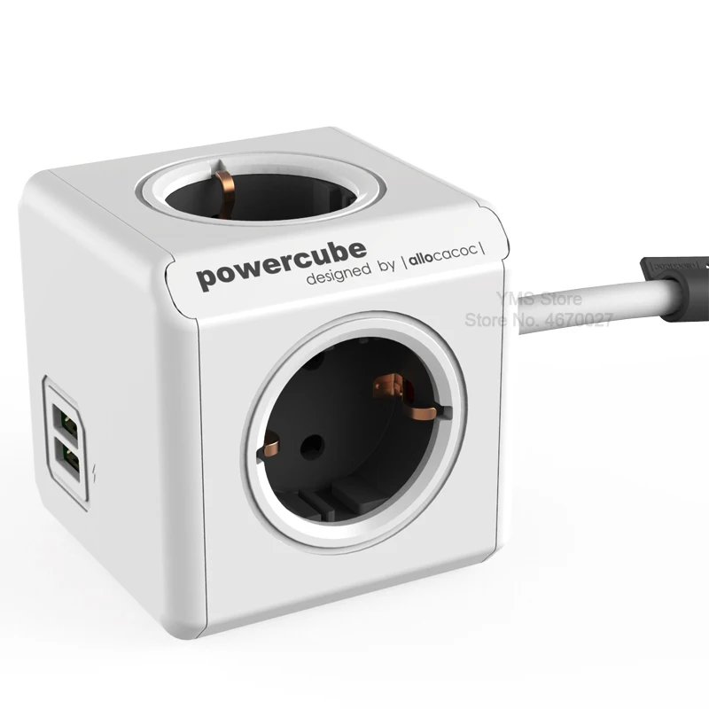 Allocacoc EU Plug Smart Extension Power Strip Electrical Socket Powercube Cable 3m 2 USB 5V 2.1A Charger Adapter 4 Outlets Home Allocacoc EU Plug Smart Extension Power Strip Electrical Socket Powercube Cable 3m 2 USB 5V 2.1A Charger Adapter 4 Outlets Home
