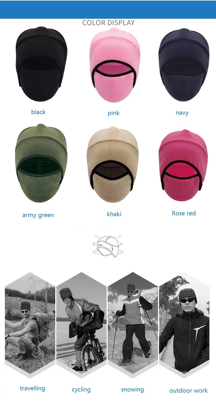 Wholesale Fleece Hat Winter Headwear Balaclava Face Mask Head Cap Warm Beanie Cap