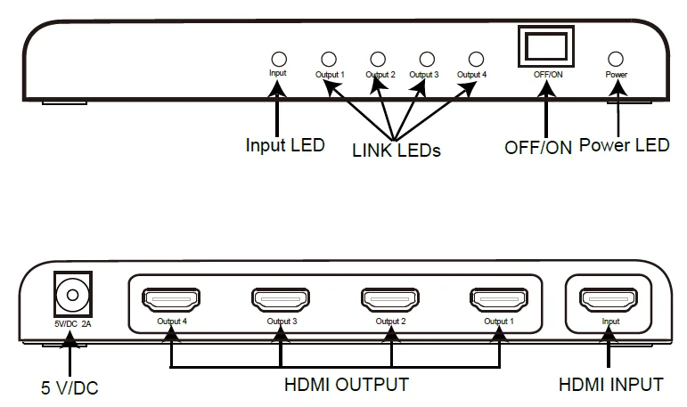Ультра тонкий 1x4 HDMI2.0 4K2K 60 Гц разветвитель