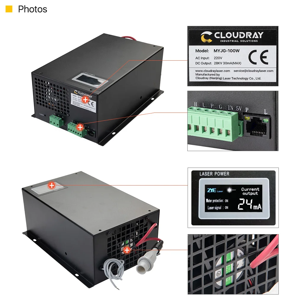 Cloudray 80-100 Вт CO2 лазерный источник питания для CO2 лазерной гравировки, резки MYJG-100W категории
