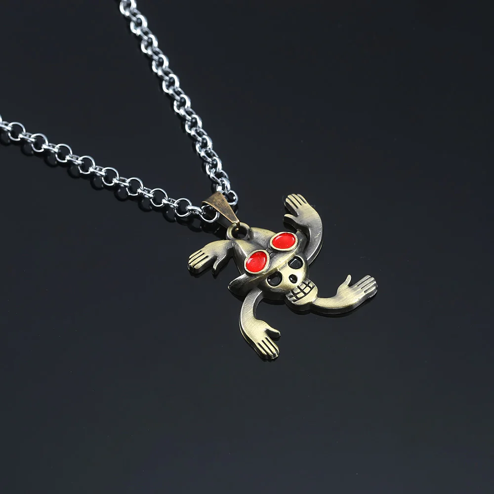 Anime One Piece Metal Necklace Luffy Ace Pirate Skull Hat Pendant Chain Choker Man Cartoon Necklaces Charm Jewelry Collar Gift