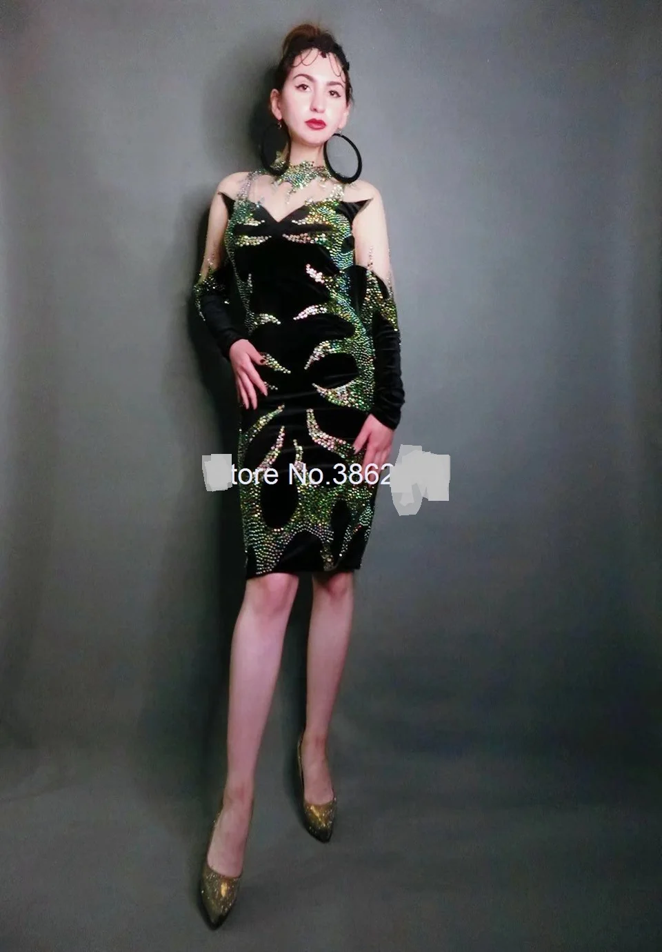 Новые блестящие стразы на сетчатой основе с длинным рукавом черное платье для женщин день рождения Празднование выпускного вечера вечерние облегающее платье для женщин певица одежда для сцены