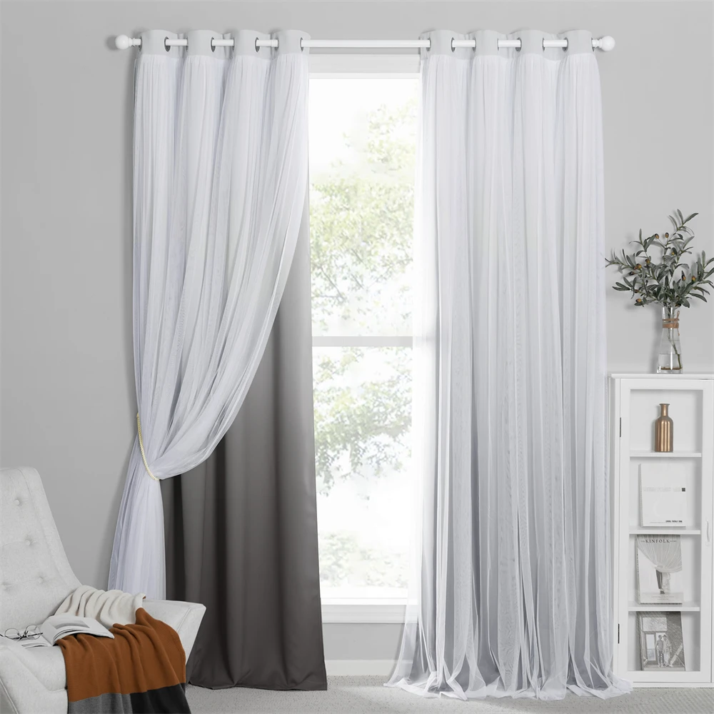 NICETOWN Gradient Double-Layered Drapes Blackout Curtains Mix Match Modern Window Sheer for Living Room/Bedroom Free Tie-backs 
