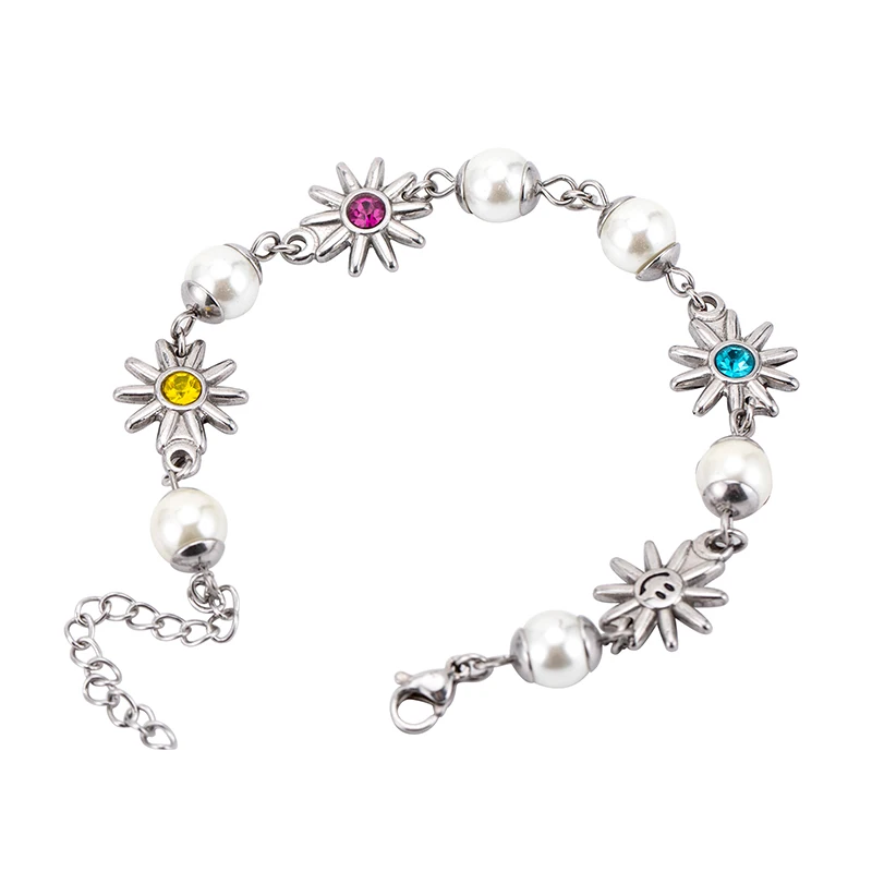 

Fashion Pearl Bracelet Colorful Glaring Zircon Hand Jewelry Flower Chain Bracelets For Women And Men