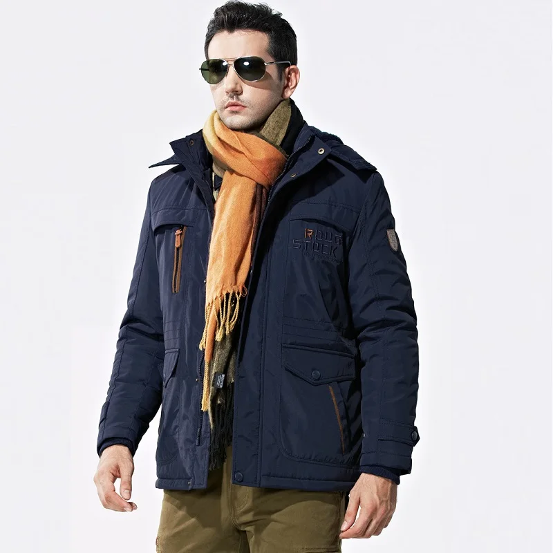 Mid-length Winter Coat Plus Velvet Thick Hooded Coat Casual Large Size Outdoor Detachable Hooded Mountaineering Suit Men Jacket
