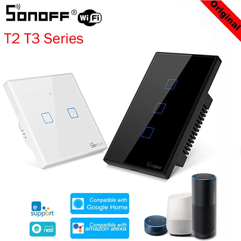 

Smart Home SONOFF T2 T3 Touch Switch RF + Wifi APP eWeLink Timing Light Panel Also Alexa Amazon Google Home Voice Control