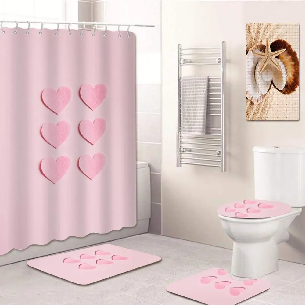 

New Shower Curtain Carpet Shower Curtain Mildew Proof Carpet Non-Slip Toilet Cushion Combination Four-Piece Bathroom Set