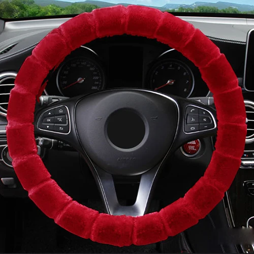 Red Зимний плюшевый автомобильный оплетка чехол на руль подходит для большинства ковров на Руль мягкий 37-38 см 14,"-15" Оплетка на руль - Color Name: Red