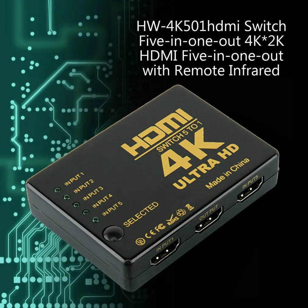Hdmi коммутатор Five In и One Out 4K* 2K Hdmi Five In One Out с пультом дистанционного управления Инфракрасный Hdmi конвертер