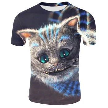 

summer men's T-shirt cat pattern summer short-sleeved slim round neck white printed T-shirt