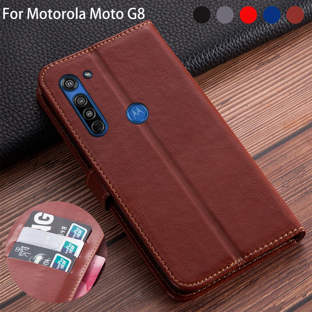 Роскошный кожаный чехол-книжка в стиле книжки для Motorola Moto G8 винтажный кошелек с