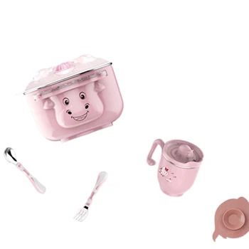 

Children Dishes Set Baby Tableware Stainless Feeding Insulated Sucker Spoon Fork Cup Heat Preservation Anti-Hot Training Bowl