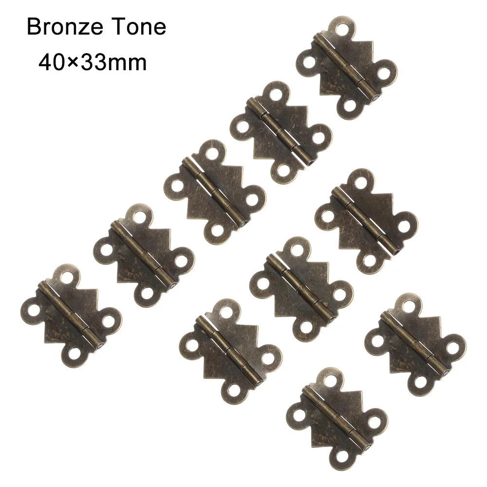 Bronze Tone-40x33mm 10pcs/lot 180° Mini Butterfly Antique Bronze Hinges Jewelry Wooden Box Wine Case Decor Hinge with screws Furniture Hardware - Цвет: Bronze Tone-40x33mm