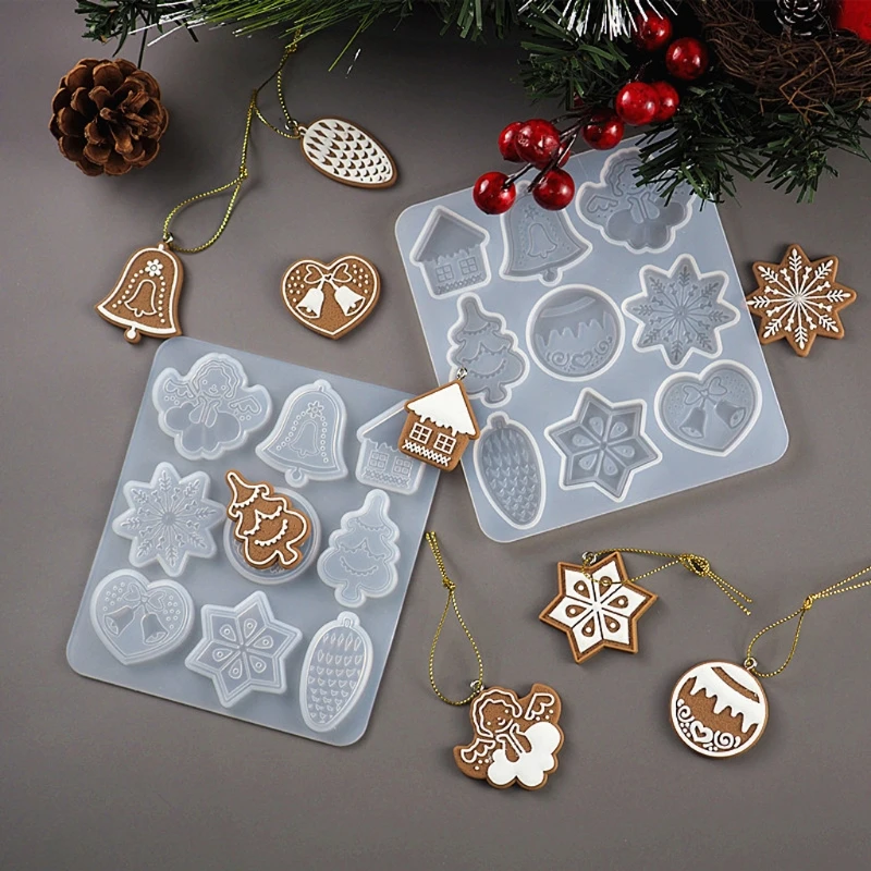 Christmas Tree Snowflake Elk Pendant Resin Casting Mold Key Chain Christmas Ornament Silicone Resin Mold Art Crafts