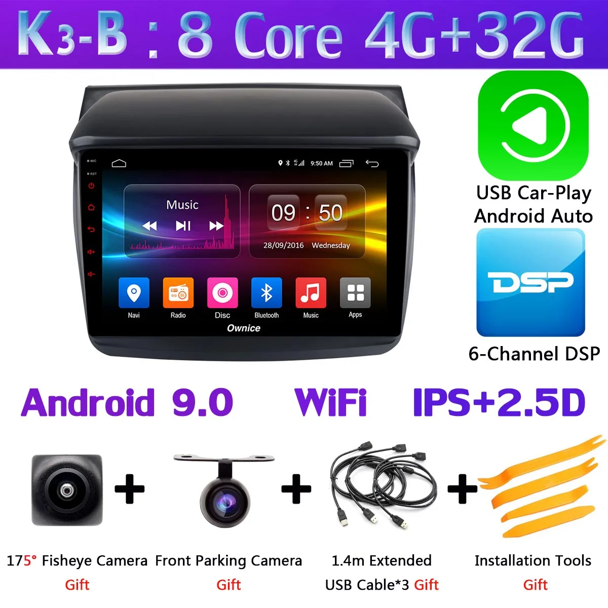 " 1DIN 360 ° панорамный Android автомобильный DVD gps Навигатор Радио для Mitsubishi Pajero Sport L200 Trion Видео Аудио CarPlay DSP 4G LTE - Цвет: K3-B-CarPlay