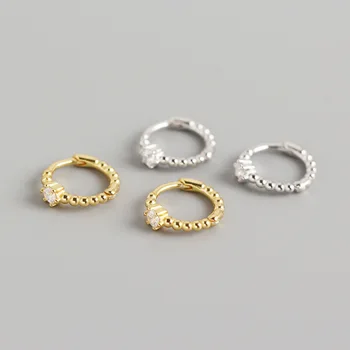 

Cartilage Hoop Earrings Genuine 925 Sterling Silver Dainty Bead and CZ Small Hoop Earrings Delicate Jewelry for Women