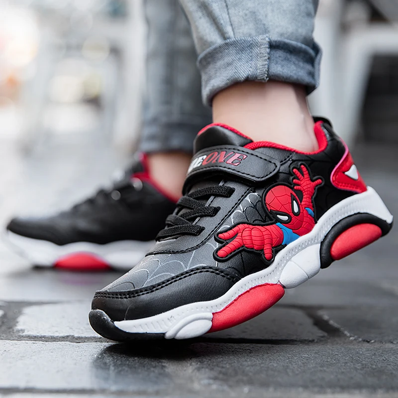 

2019 Hot Autumn Youth Boy Sneakers Black PU Leather Shoes For Children Luxury Brand Boy Sport Shoes Comfortable Kids Gym Shoes