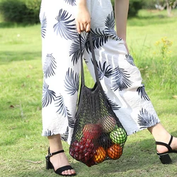 Portable Reusable Grocery Bags Fruit Vegetable Bag Washable Cotton Mesh String Organic Organizer Handbag Short Handle Net Tote