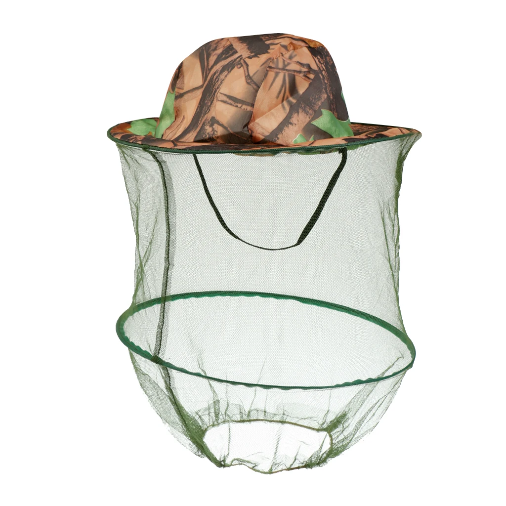 Camouflage Hat with Head Net Mesh Fishing Beekeeping Face Protector Anti-UV