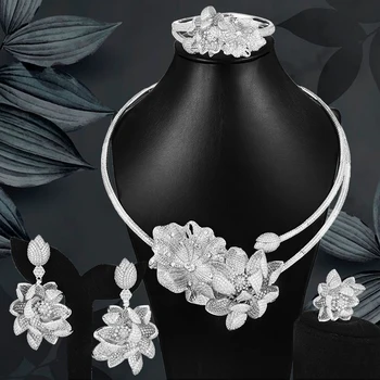 

GODKI Luxury Bridal Wedding Noble Big Flowers Necklace Bracelet Earrings Ring Sets Women Party Show Jewelry Mother Lover Gift