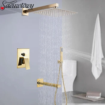 

Golden Shower Faucet Set Wall Mounted Stainless Steel Shower Faucet Concealed Installation Bathtub Shower Faucet Hot Cold Mixer