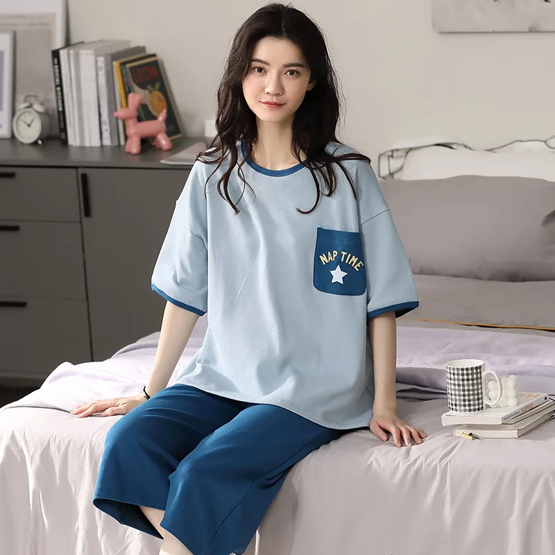 Conjunto de pijamas femininos de desenho animado kawaii, pijamas de verão,  estilo universitário, roupas de dormir, gola em o, manga curta, de desenho  animado, para meninas - AliExpress