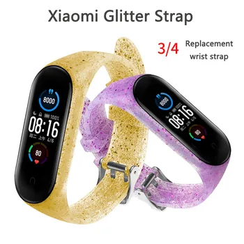 

Glitter Silicone Strap for Xiaomi Mi Band 3/4 Wristband Double Buckle Replacement Sports Smart Bracelet for Xiaomi mi band 3/4